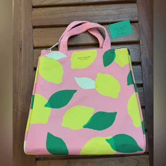 Kate Spade Pink Lunch Tote with Lemon Print - Picture 1 of 3